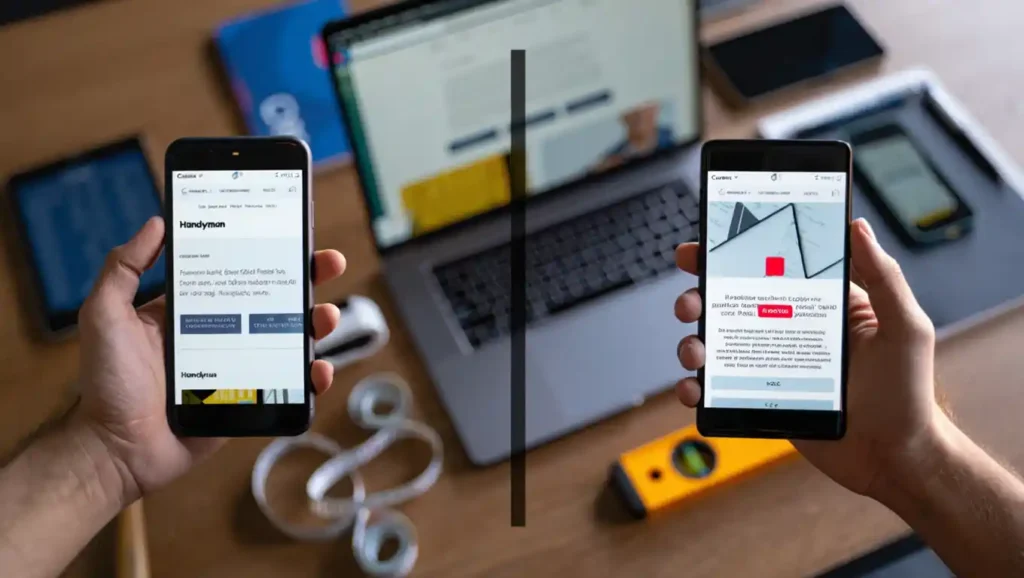Mobile website optimization comparison for Texas handyman services showing Digital Meshworks responsive design solutions