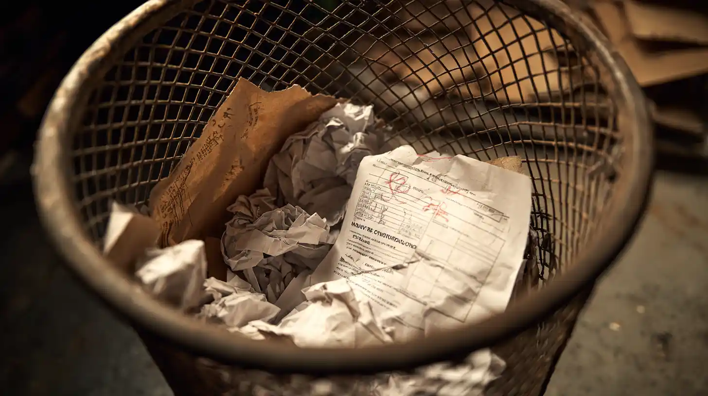 Crumpled invoice in trash representing lost revenue opportunities