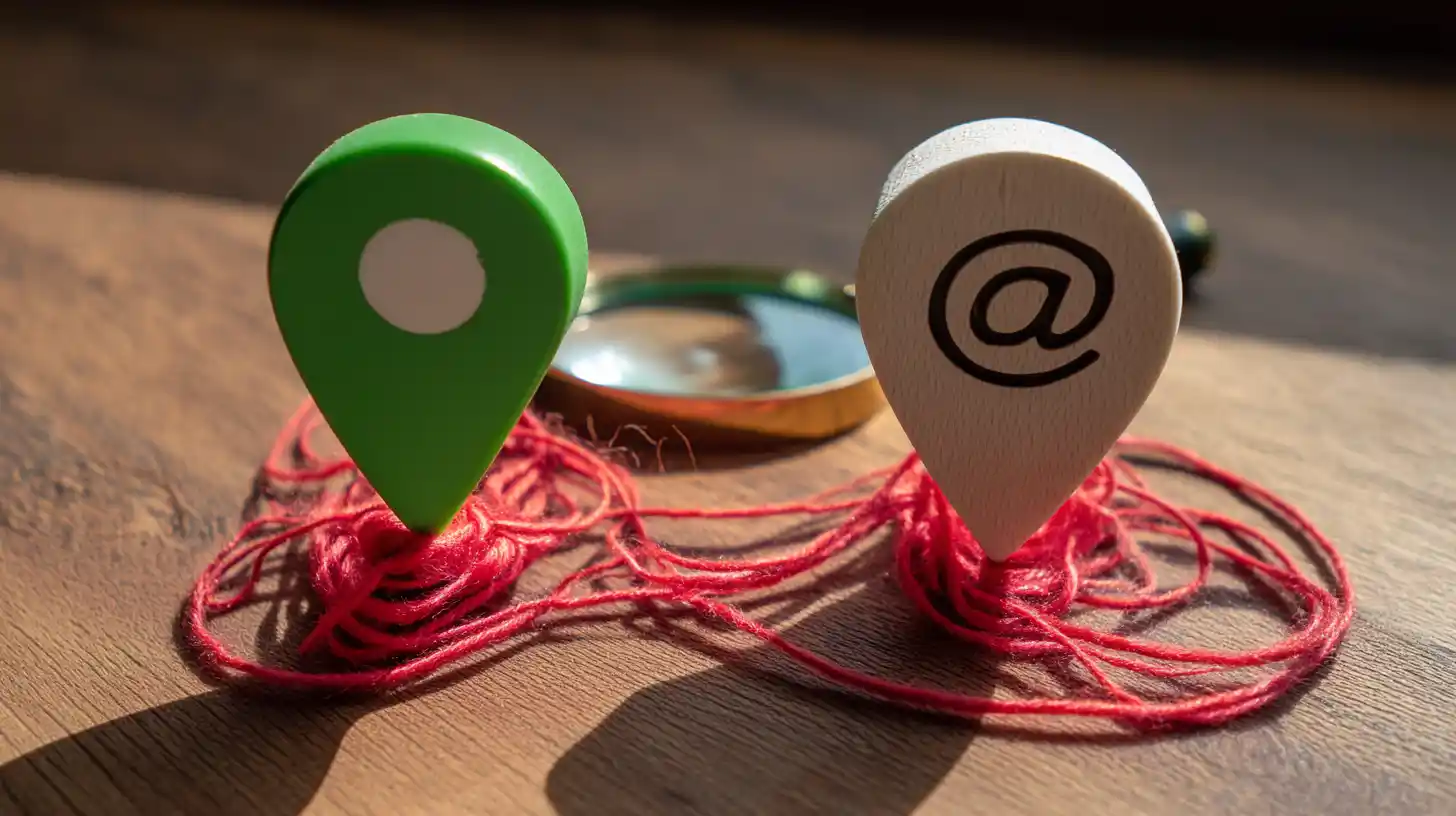 Map pins and red thread showing geographic consistency for contractor service areas