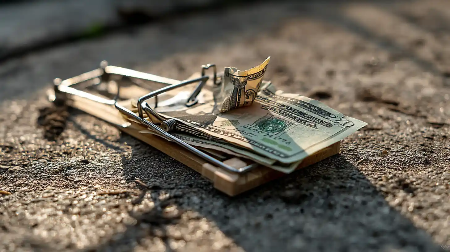 Brass mousetrap with a crumpled dollar bill as bait representing the shared lead platform dependency trap
