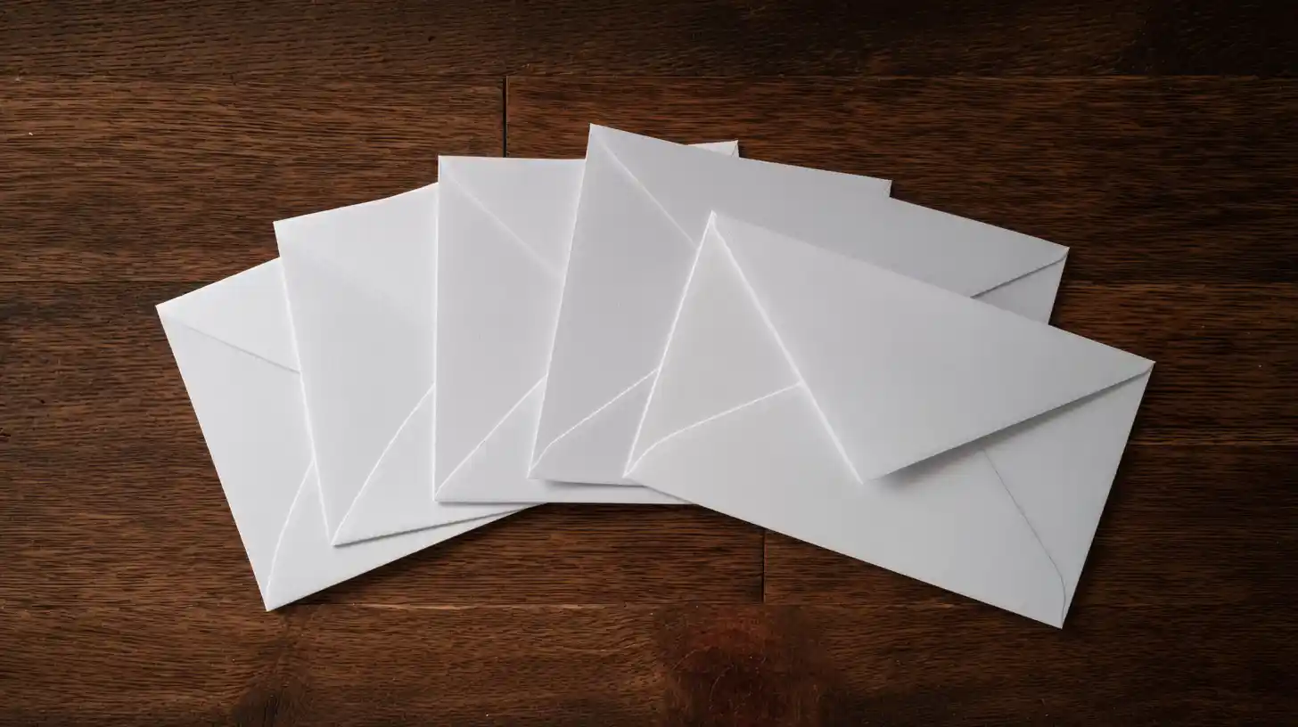 Five white envelopes fanned on a wood table representing the same lead sent to five contractors on shared platforms