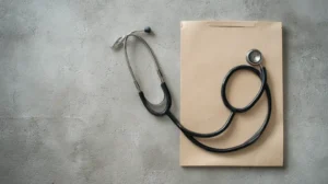 Stethoscope on closed business folder representing diagnosis-first digital marketing for contractors by Digital Meshworks of Lindale, Texas
